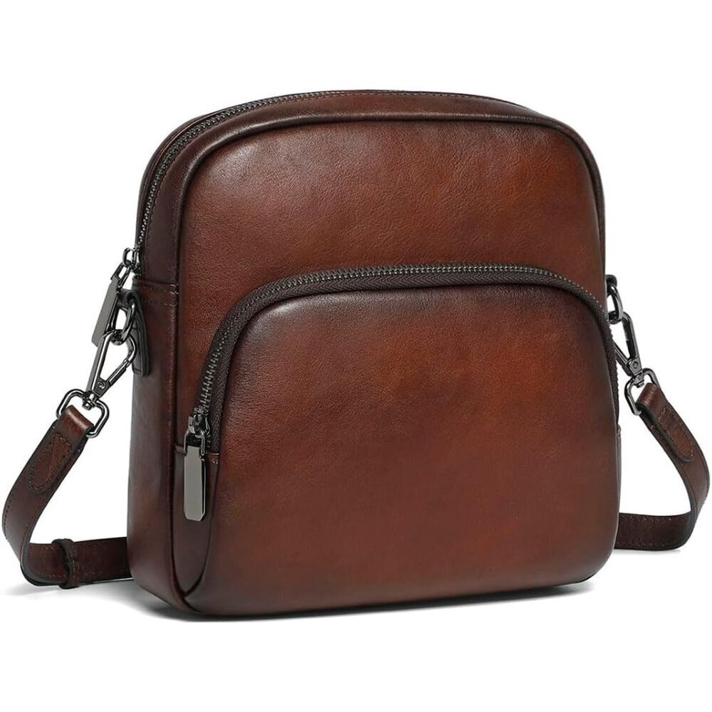 Leather Crossbody Bag Faux Suede 8.6x3.5x9in Adjustable Straps for Travel